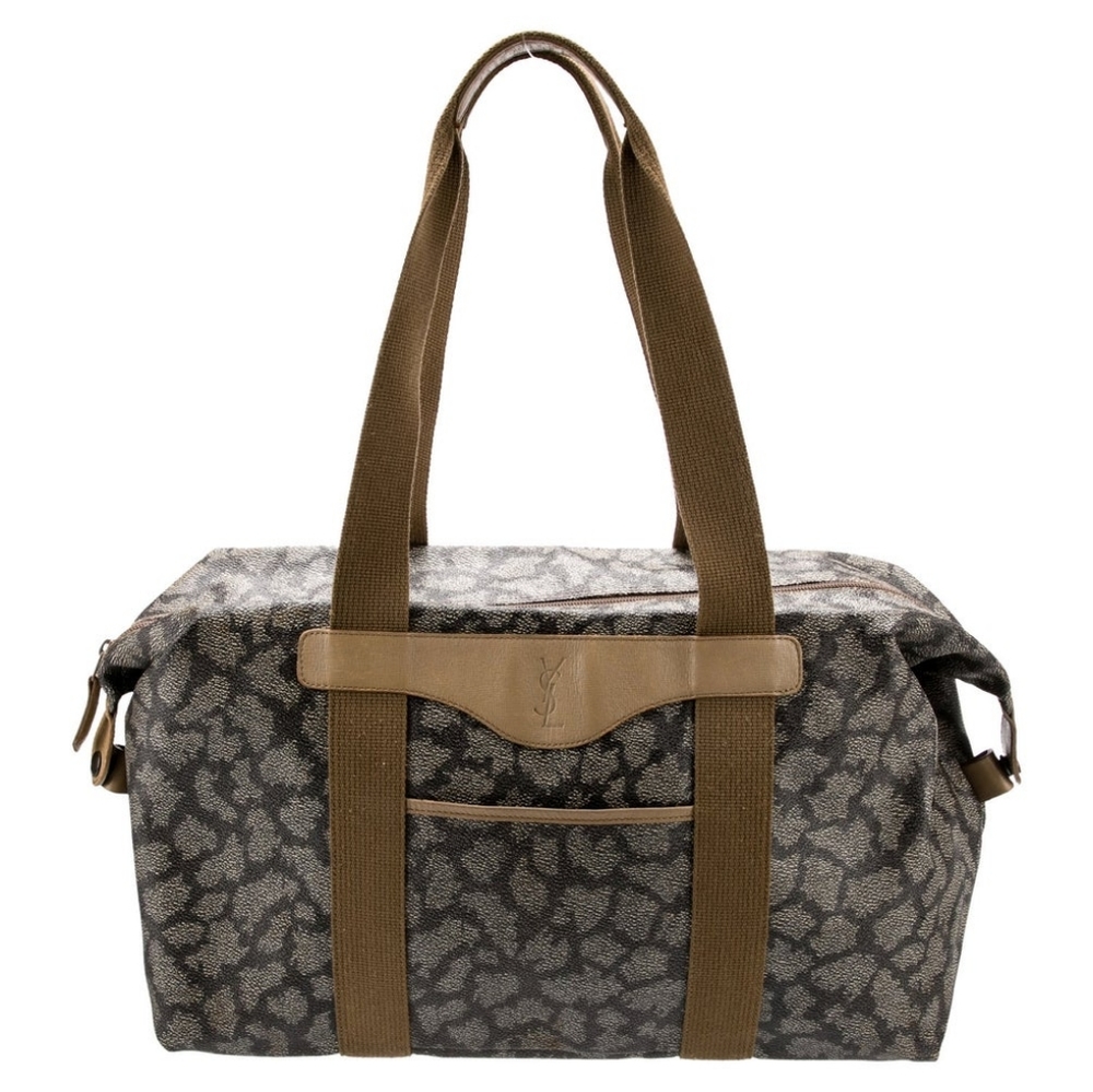 YSL Gray Printed Duffle Bag Brown Beige Grey